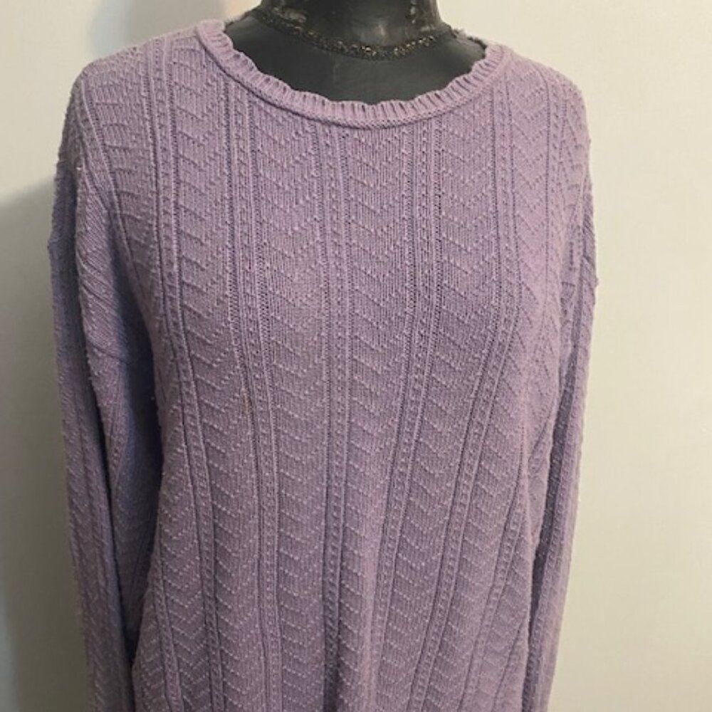 Lizsport Cotton Lavendar Rib knit sweater, size L